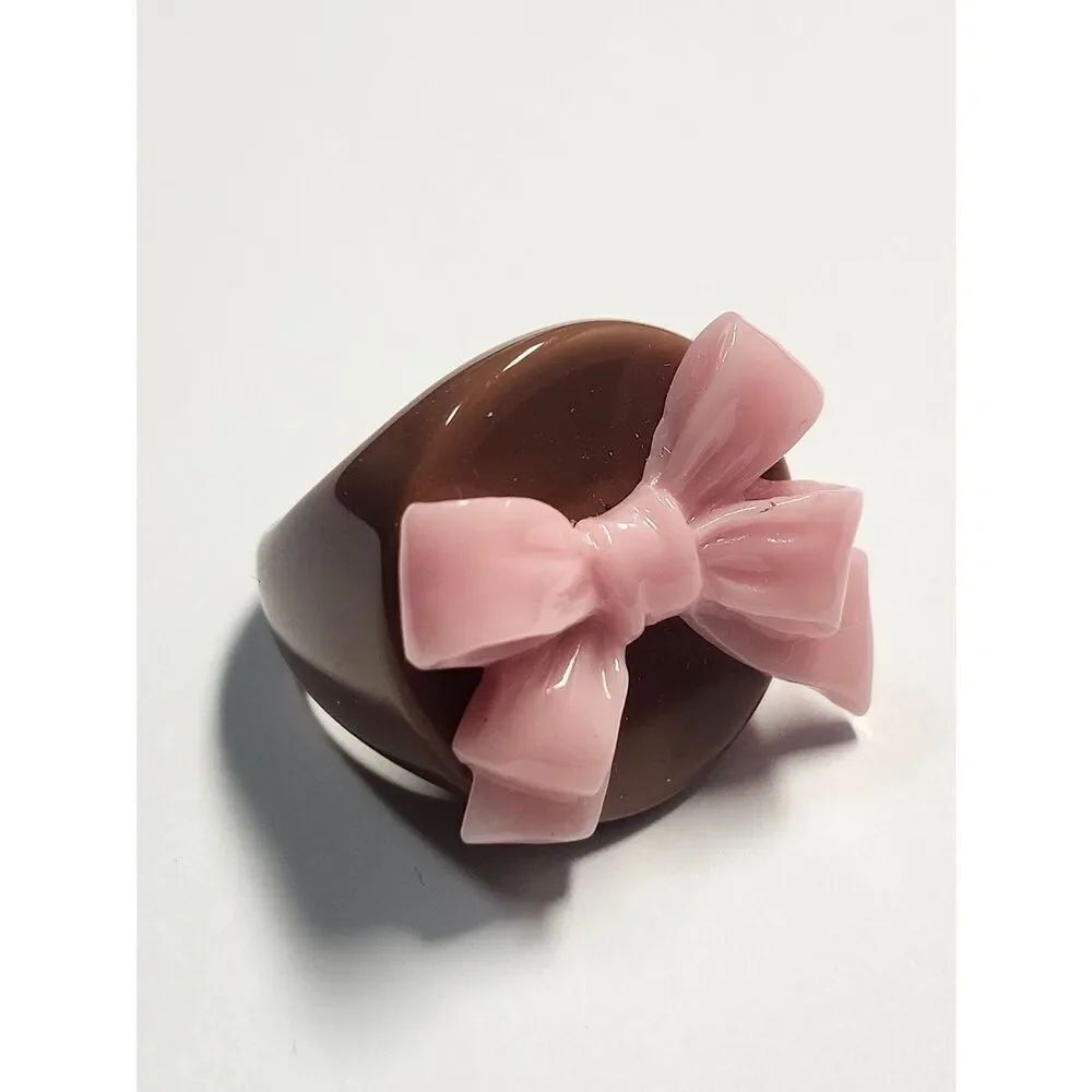 Sparklemuse Ribbon Box Circle Ring Pink Brown Size 8.5